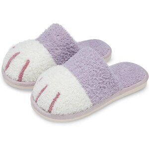 Women's Purple White Memory Foam Winter Warm Cozy Fuzzy Bedroom Slippers Shoes